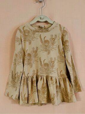 Kate Quinn Organic Girls Floral Button Back Peplum Long-Sleeve Top - Golden Tan